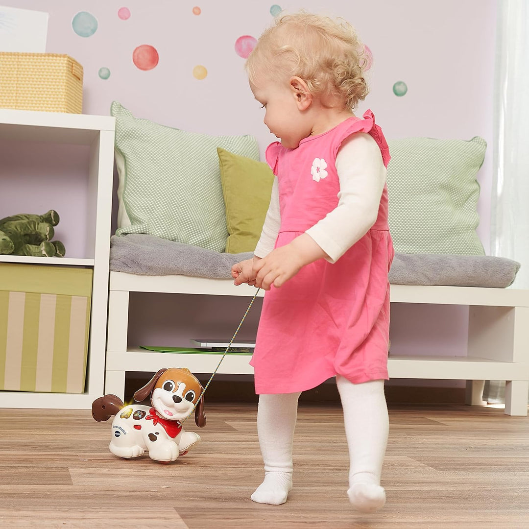 VTech Baby Spazier-Hündchen – Interaktiver Spielzeughund mit Musik und Schnur zum Hinterherziehen –