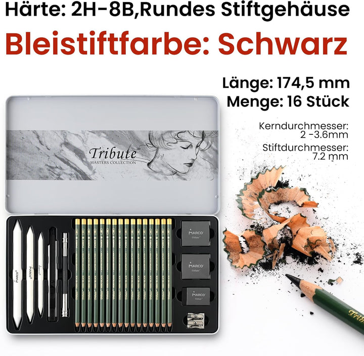 MARCO Zeichnungsset für Skizzen & Malerei - 25 Bleistifte, Hochwertig Konzipiert für Anfänger, Künst