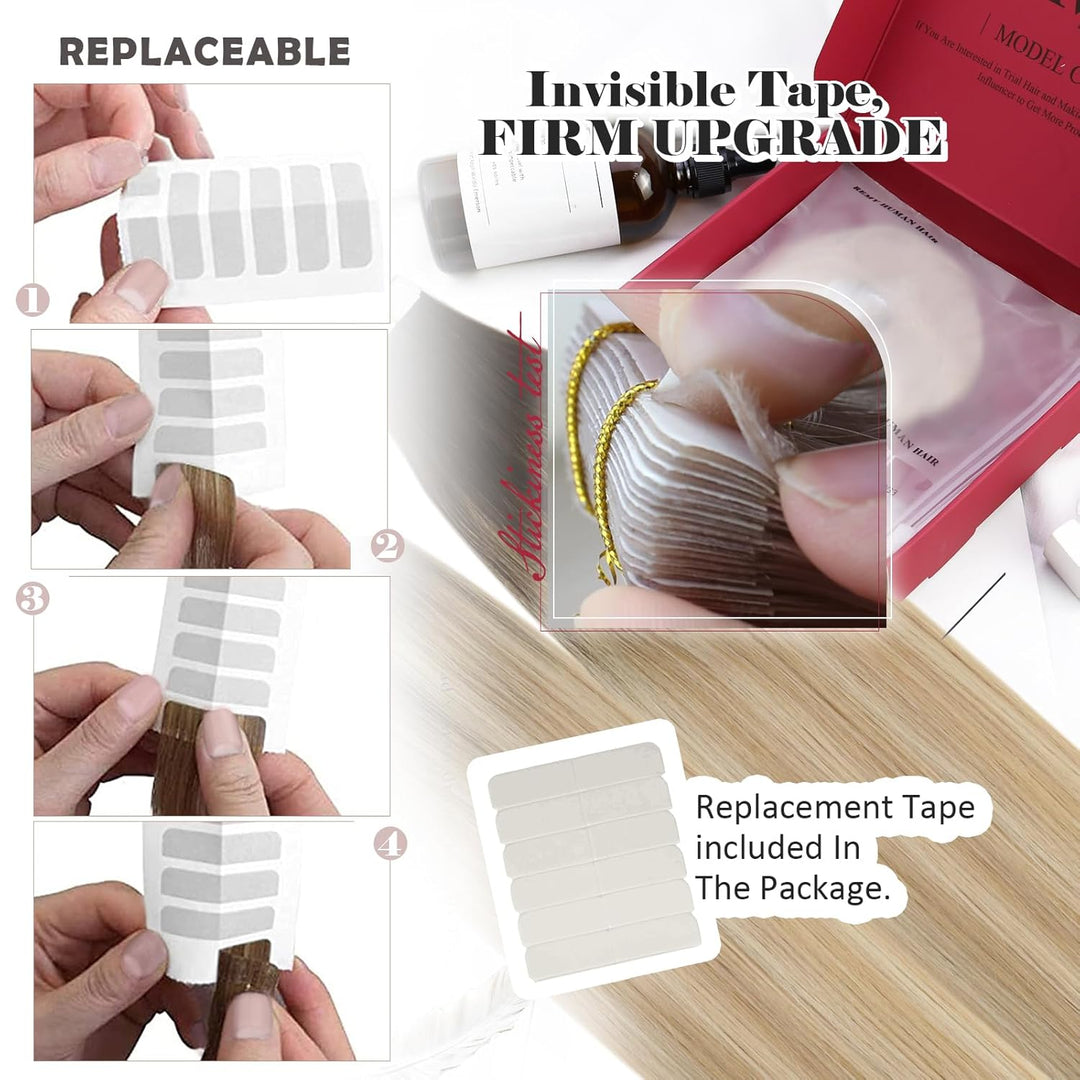 Moresoo Invisible Tape Extensions Blond Haarverlängerung Echthaar Tapes 35 cm Dunkelbraun bis Karame