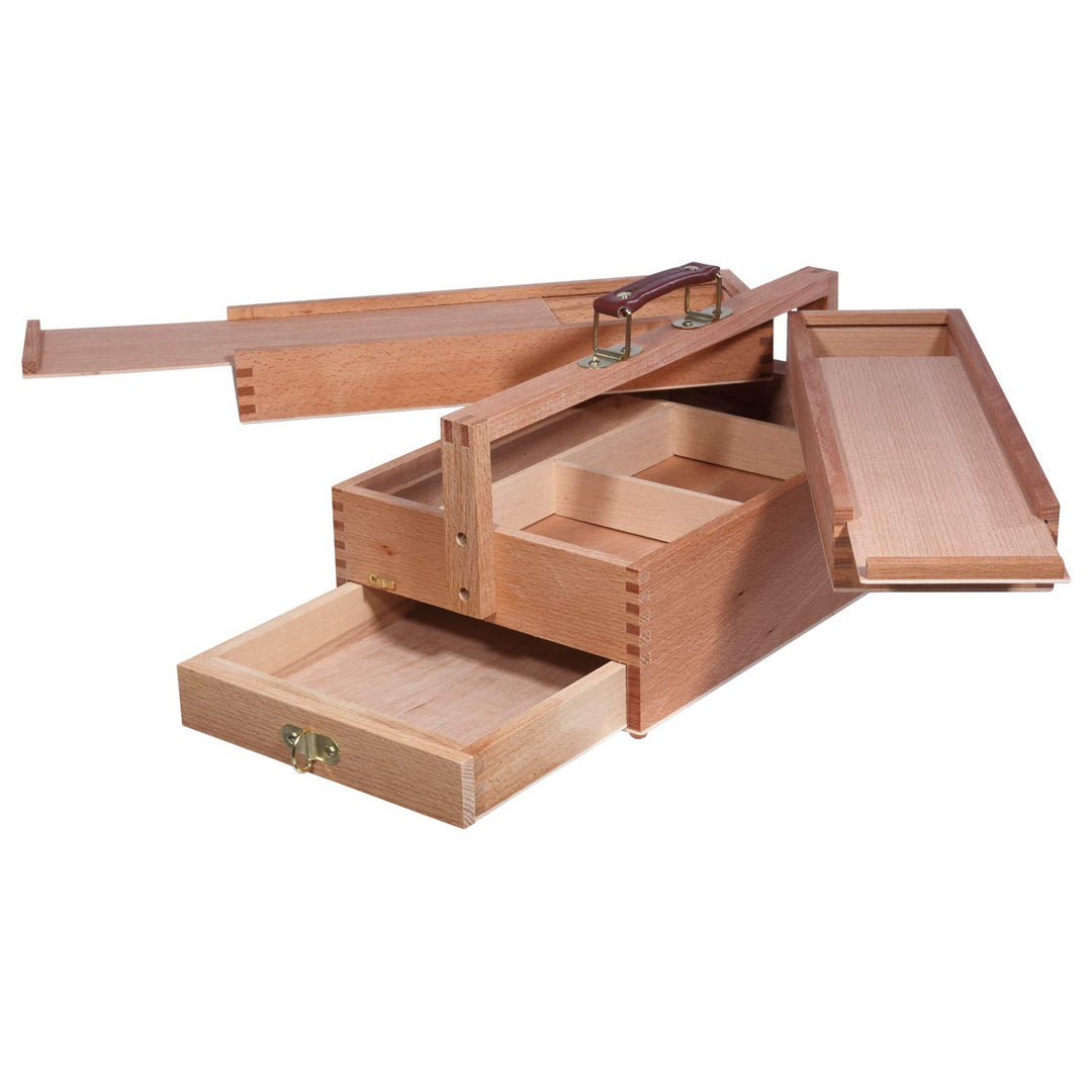 Artina Malkasten Vannes - Utensilienbox - Malkoffer aus Holz mit 4 Staufächern, Holzkoffer 39x23x17,