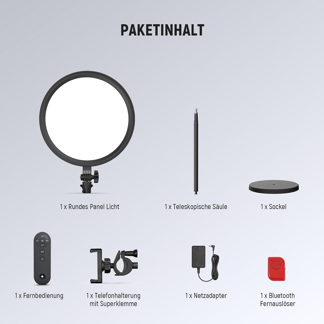 NEEWER Basics 12" 24W Grosses Ringlicht mit 173cm Stativ, Handyhalter & Fernbedienung kompatibel mit