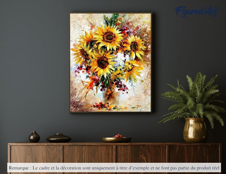Figured'Art Malen Nach Zahlen Erwachsene Mit Rahmen Schöne Sonnenblumen - Paint by Numbers Basteln D