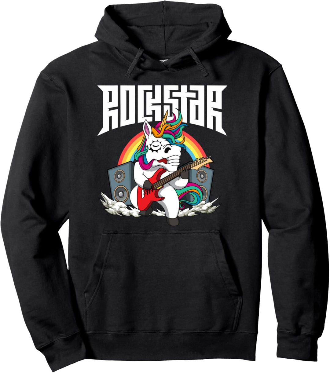 Rockstar Einhorn Gitarrist Heavy Metal Einhorn Pullover Hoodie
