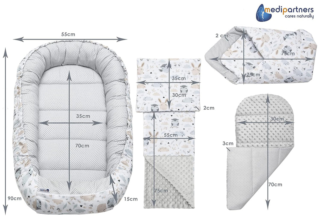 Medi Partners 5 teilig Babynestchen Set Babynest 100x60x15 herausnehmbarer Einsatz Bett Kuschelnest