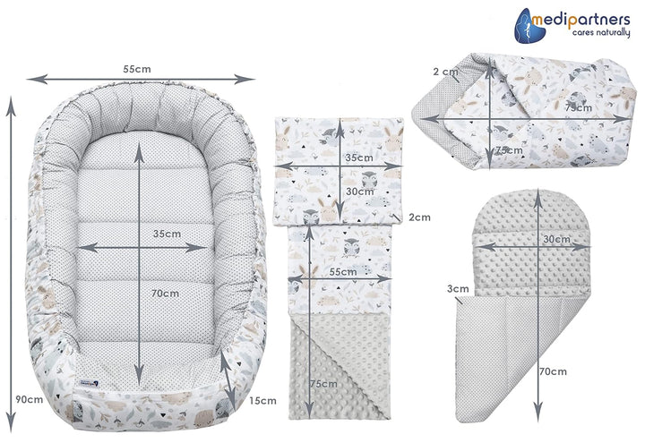 Medi Partners 5 teilig Babynestchen Set Babynest 100x60x15 herausnehmbarer Einsatz Bett Kuschelnest