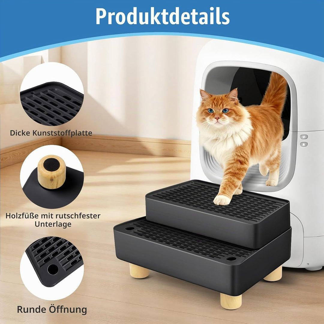 Verstellbare 2-stufige Katzentoilettenrampe, Katzen Treppen &amp; Stufen mit Holzfüsse Filterfunktion, l