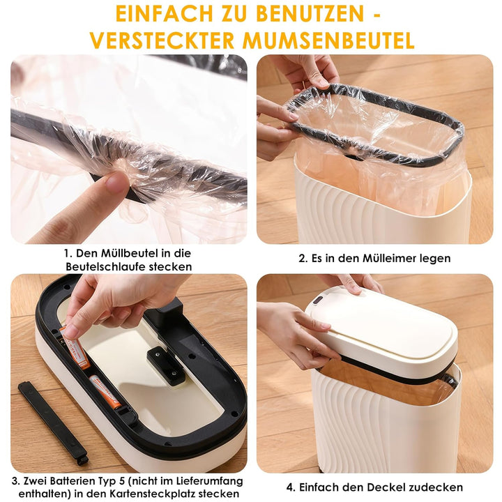 Dreamhigh 8L Mülleimer Mit Sensor, Sensor Mülleimer mit Deckel, Elektrischer Mülleimers Luftdichter,