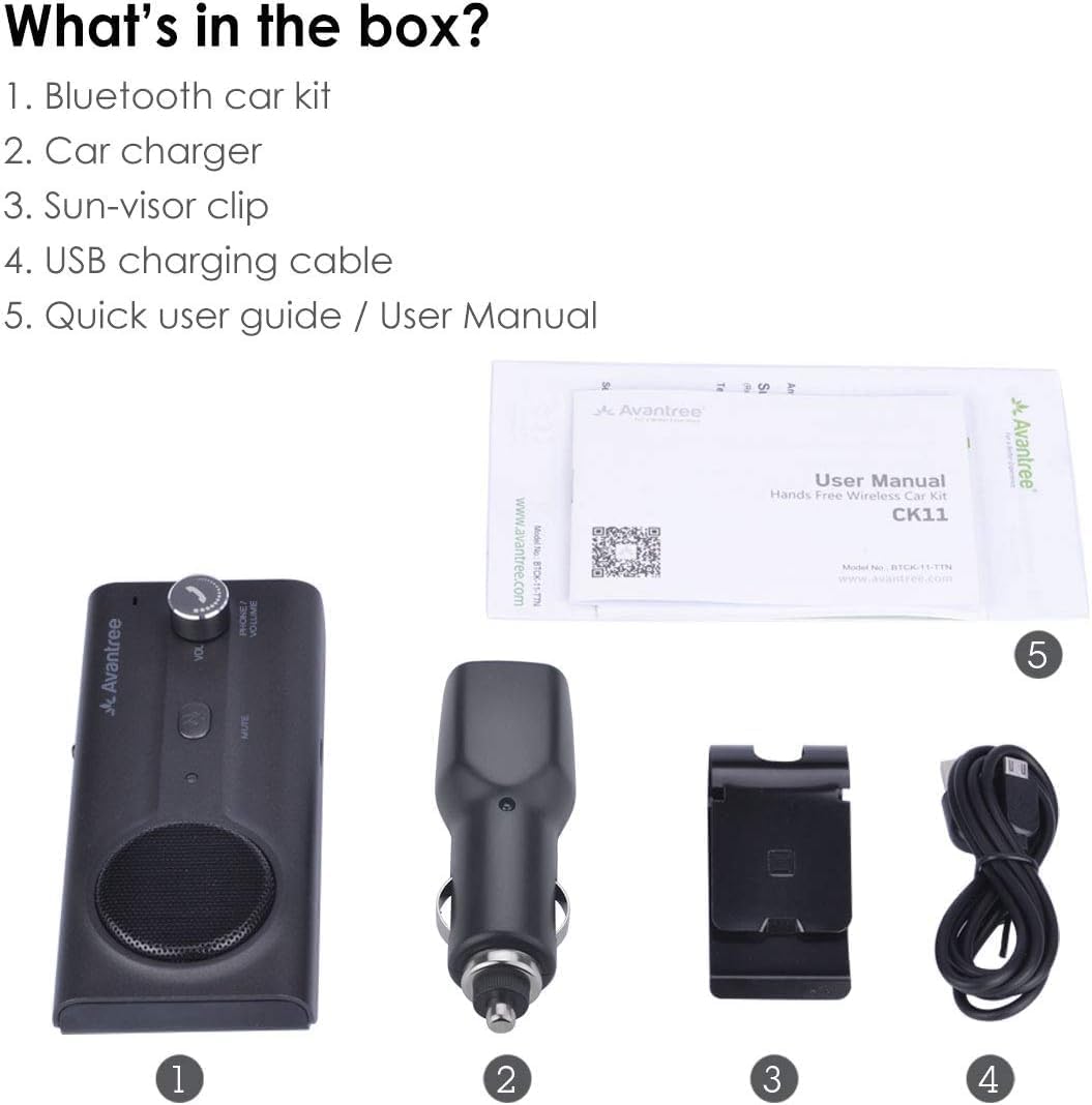 Avantree CK11 Kfz Bluetooth 5.0 Freisprecheinrichtung Freisprechanlage Car Kit für Sonnenblende, Lau