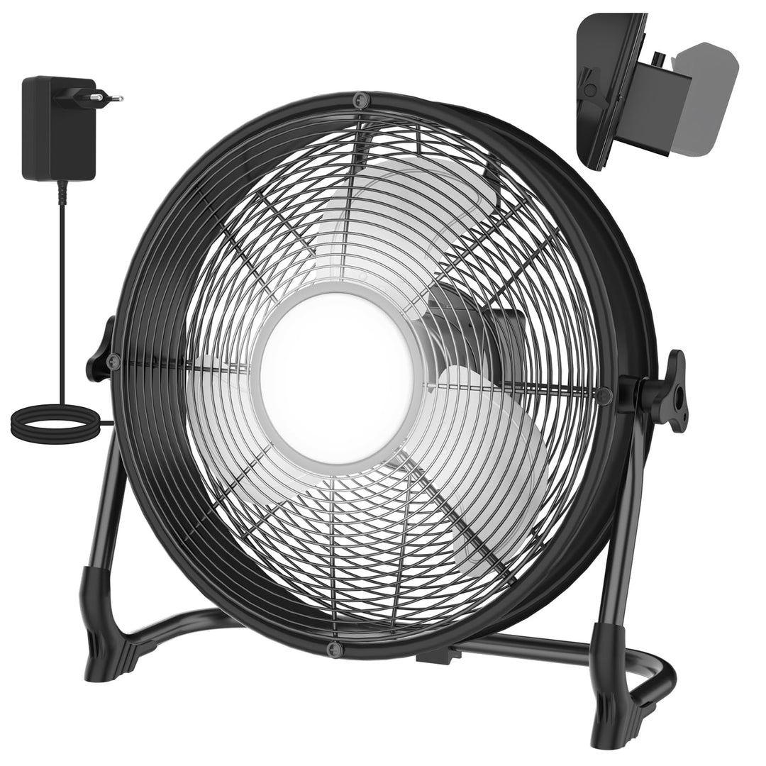 T-SUN 30cm Akku Ventilator mit Lampe, Bodenventilator kompatibel mit Makita 18V, Ohne Akku, Stufenlo