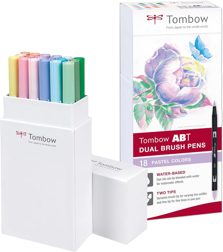 Tombow ABT-18P-5 Fasermaler Dual Brush Pen mit zwei Spitzen 18er Set, pastellfarben
