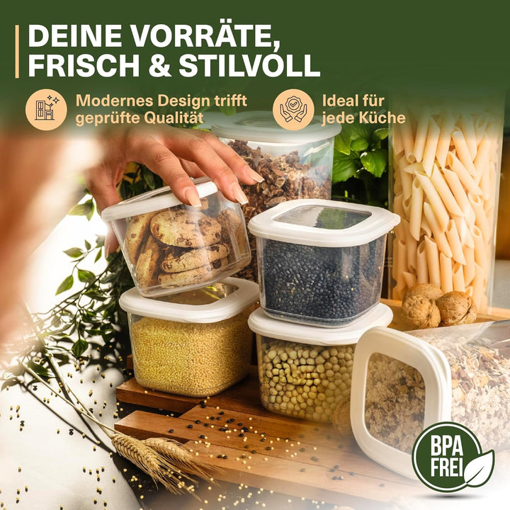 Vorratsdosen mit Deckel Luftdicht, 6er Vorratsbehälter Set BPA-Frei, Vorratsdose zur Müsli Mehl Aufb