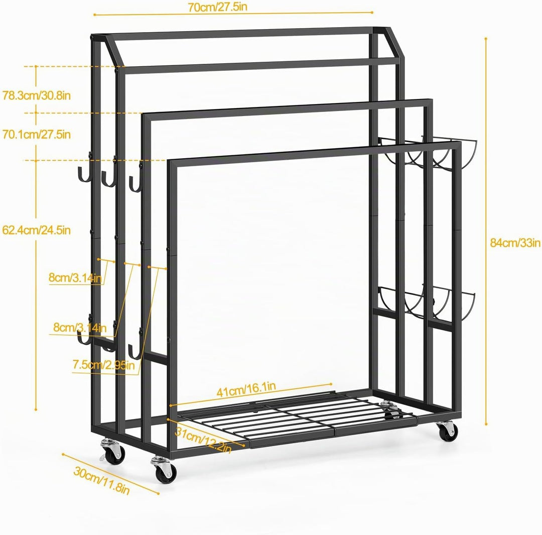 Freistehender Handtuchhalter Ständer Schwarz Handtuch Trocknen und Display Rack mit Rollen, Indoor O