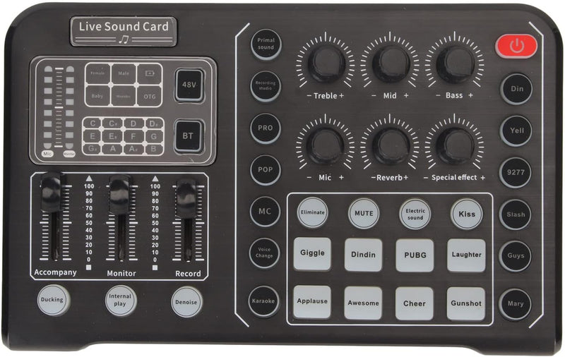 Live-Soundkarte, Bluetooth-Audio-Mixer-Board mit 15 Soundeffekten, Externe Mobile Soundkarte für Liv