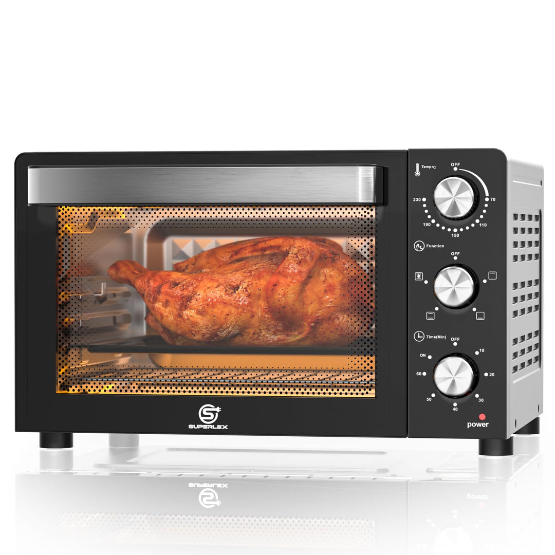 SUPERLEX Mini Backofen 21L Mit Umluft 1200W Ofen Klein 70°C-230°C Tischbackofen 6 Heizmodi 60 Min Ti
