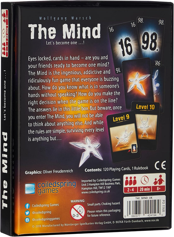 NSV, The Mind UK Version, Card Game, Ages 8+, 2-4 Players, 20 Minutes Playing Time Einzeln, Einzeln