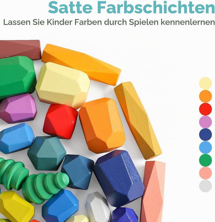 Montessori Holzspielzeug 28 PC Balanciersteine für Kinder,Stapelsteine Bausteine Balance Steine, Hol