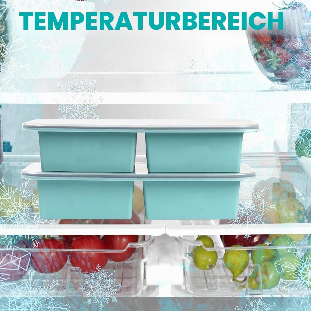 2 Stück Silikon Gefriertablett mit Deckel, 500ml Suppen Einfrieren Behälter mit 2 Fächern, Suppe Gef