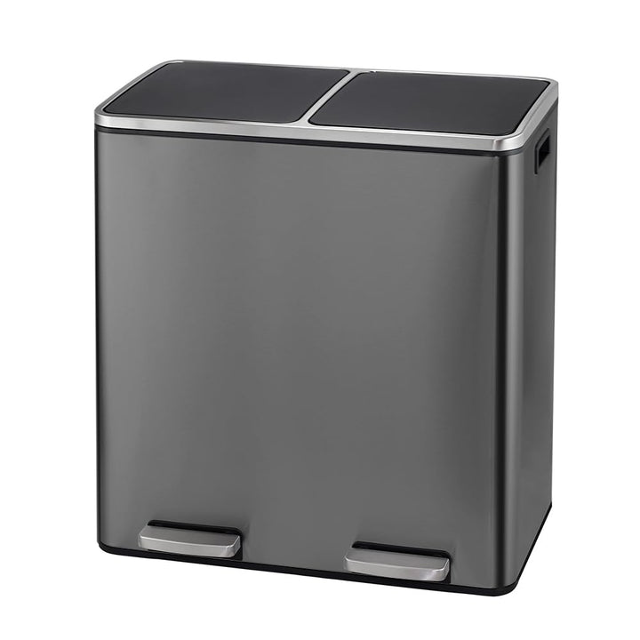 Panana Mülleimer, 60 l (2 x 30 Liter), Mülltrennsystem für die Küche, Treteimer aus Metall mit sanft