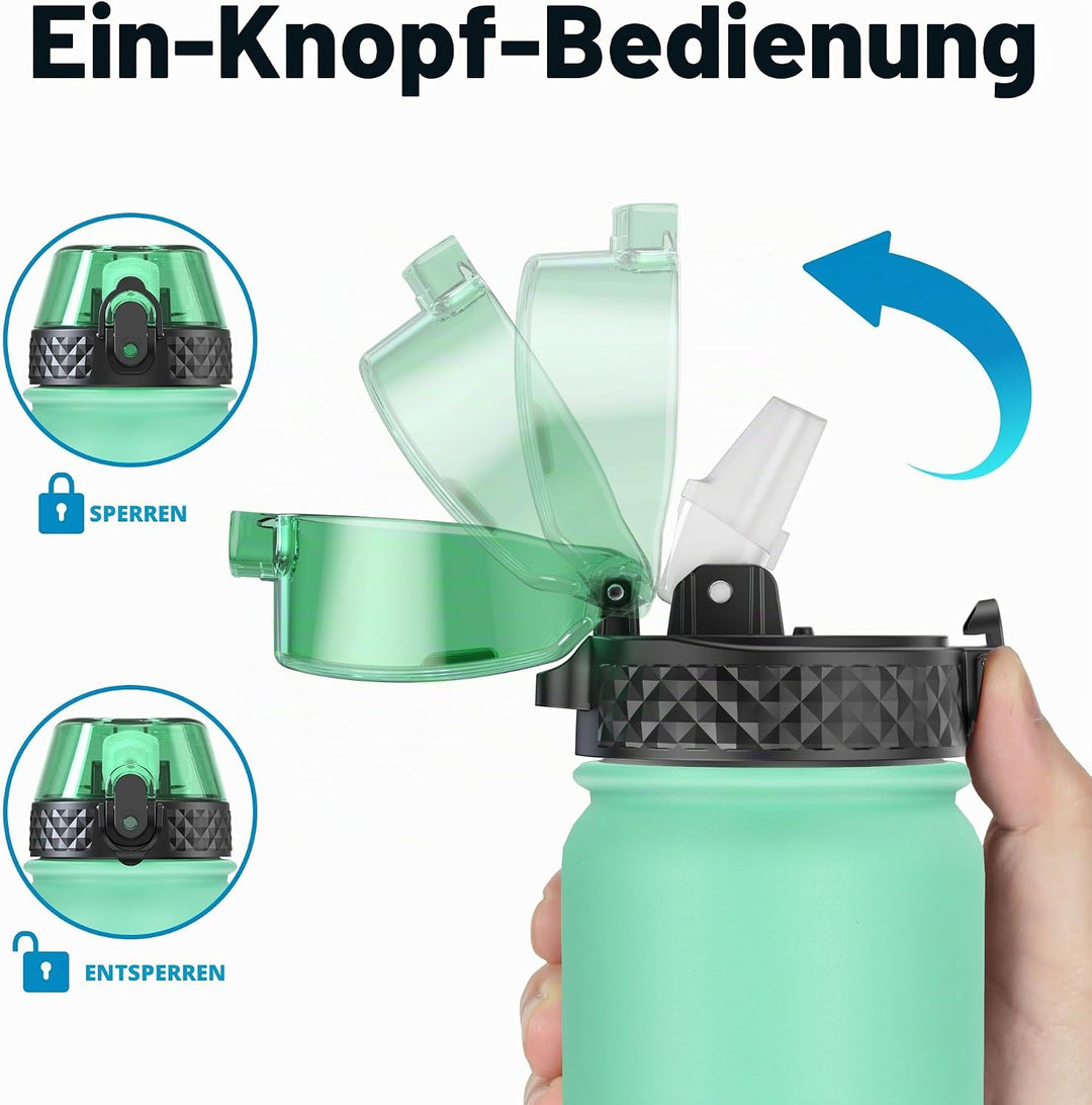OLDLEY Edelstahl Trinkflasche mit Strohhalm, 1L Isolierte Trinkflasche, Thermosflasche BPA-freie - A