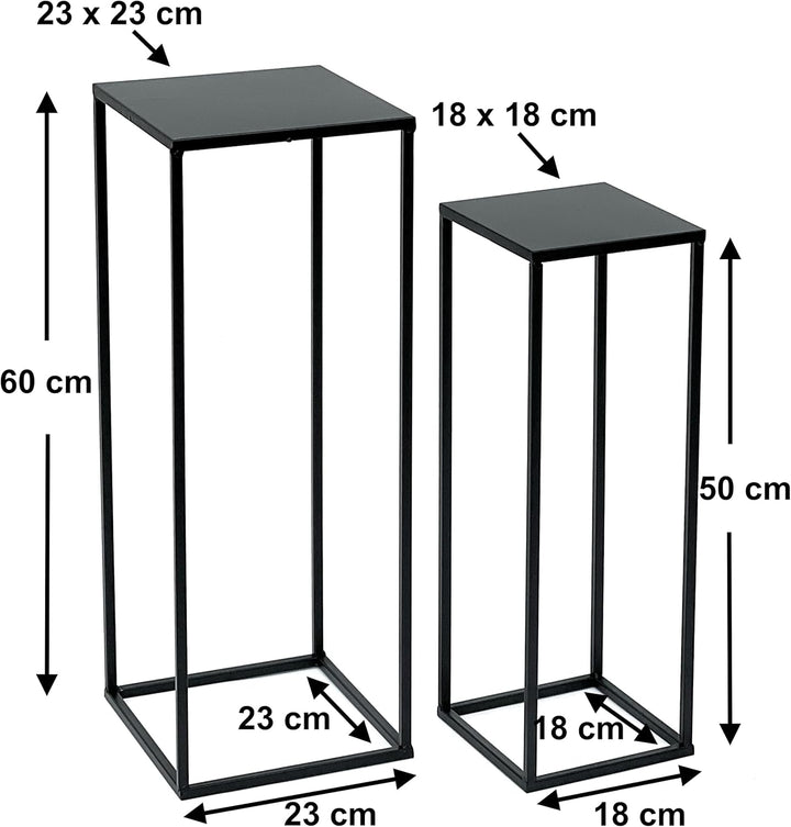 DanDiBo Blumenhocker Metall Schwarz Eckig Blumenständer Beistelltisch 96315 2er Set Blumensäule Mode