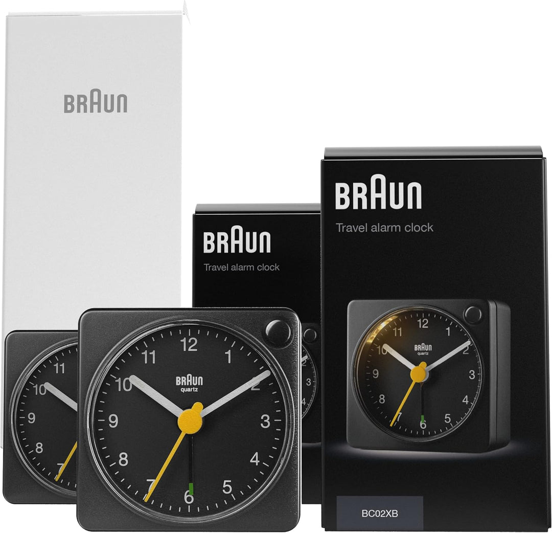 Braun Klassischer analoger Reisewecker mit Schlummerfunktion und Licht, kompakte Grösse, ruhiges Qua