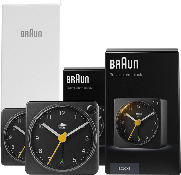 Braun Klassischer analoger Reisewecker mit Schlummerfunktion und Licht, kompakte Grösse, ruhiges Qua