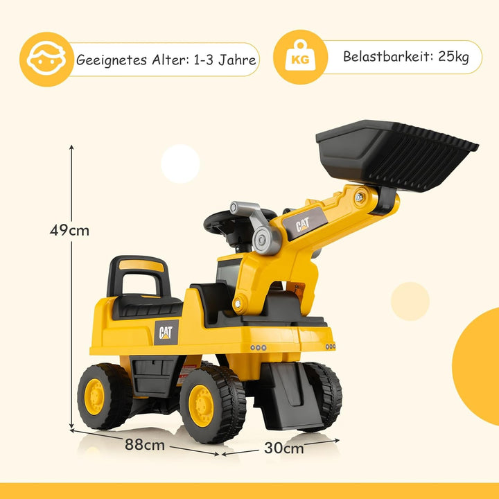 DREAMADE Sitzbagger, Bagger mit Lenkbarer Schaufel & Hupe, Rutschauto mit Stauraum unter Sitz, Aufsi