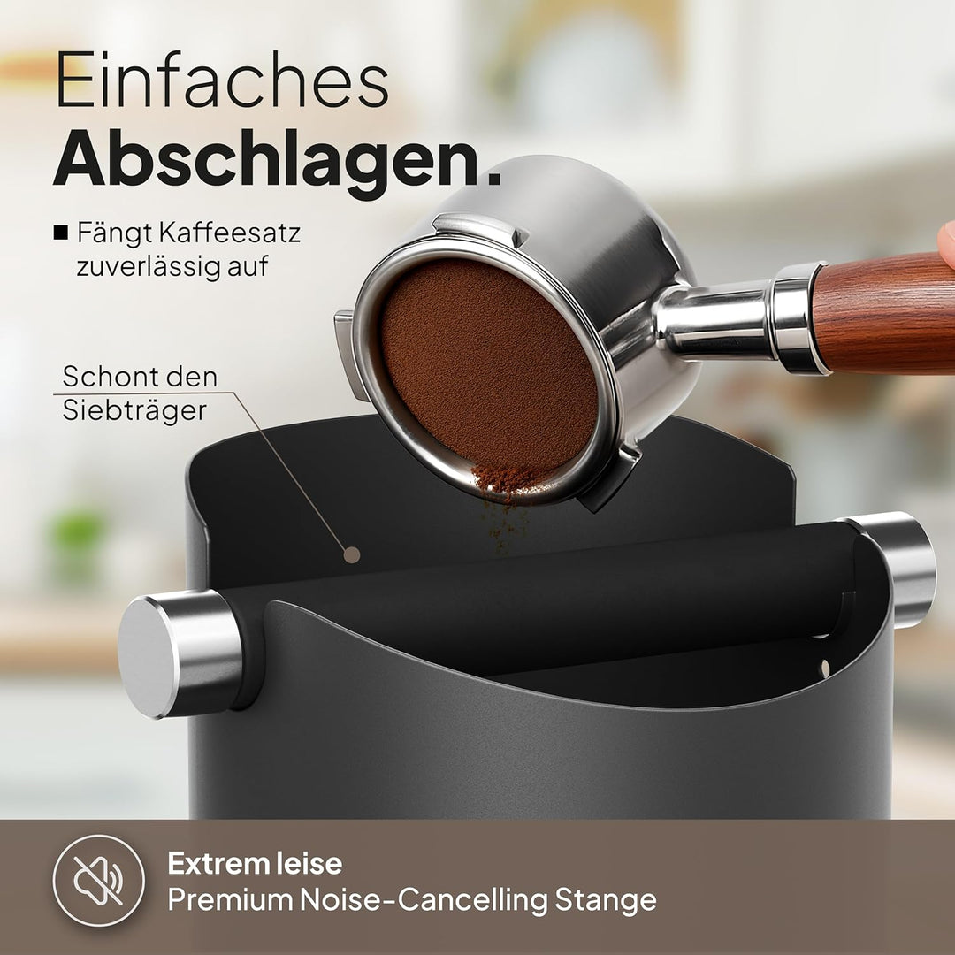 Abklopfbehälter für Siebträger aus hochwertigen Edelstahl standfest - Robuste Knock Box mit geräusch
