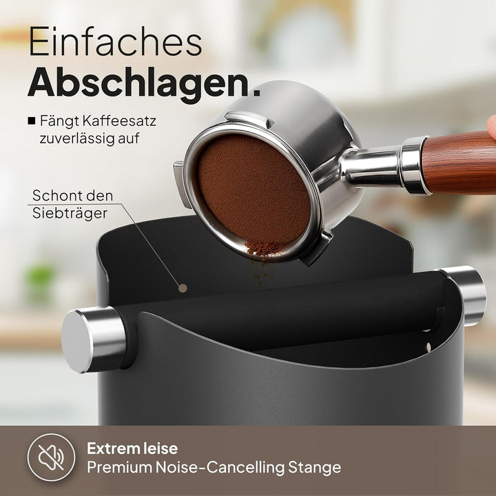 Abklopfbehälter für Siebträger aus hochwertigen Edelstahl standfest - Robuste Knock Box mit geräusch