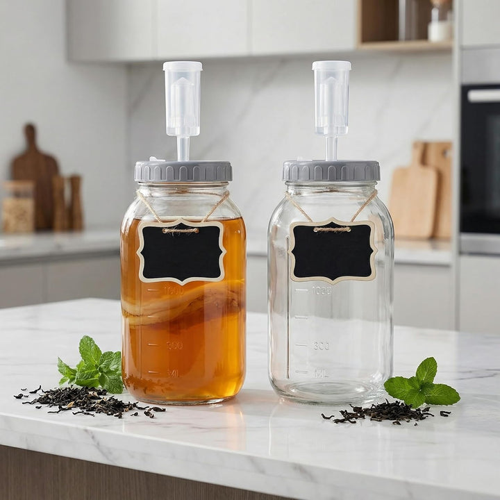 2 Stück Fermentierglas 2L mit Deckel Fermentiergläser Kimchi Behälter Luftschleuse Gärglas mit Etike