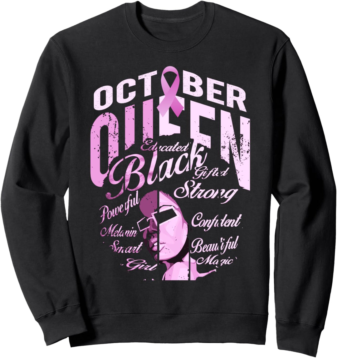 Black Woman In October We Wear Pink Breast Cancer Awareness Sweatshirt