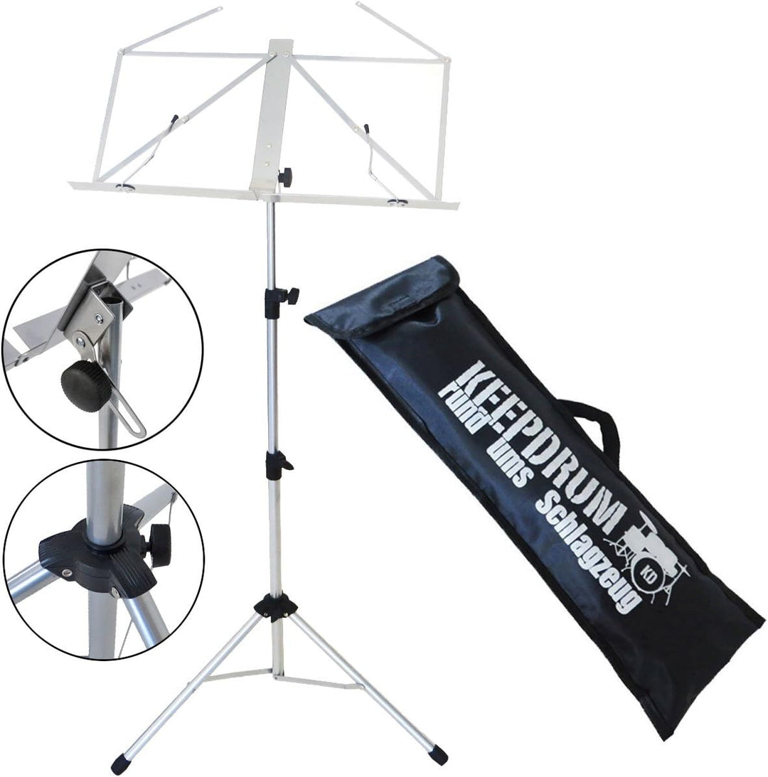 keepdrum Notenpult Notenständer Silber mit Tragetasche Bag Silver Metallic, Silber