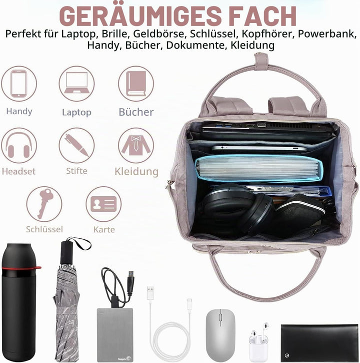 VANKEAN 15.6 Zoll Laptop Rucksack,Rosa,Rucksack Damen | Computer Arbeitstasche, Grosse Kapazität, Wa