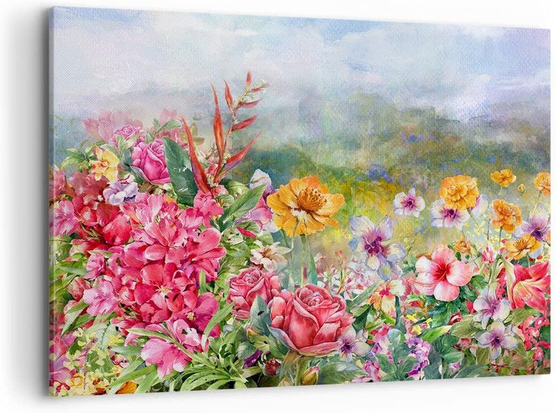 Bilder auf Leinwand 100x70cm Leinwandbild mit Rahmen blume sommer natur Gross Wanddeko Bild Schlafzi