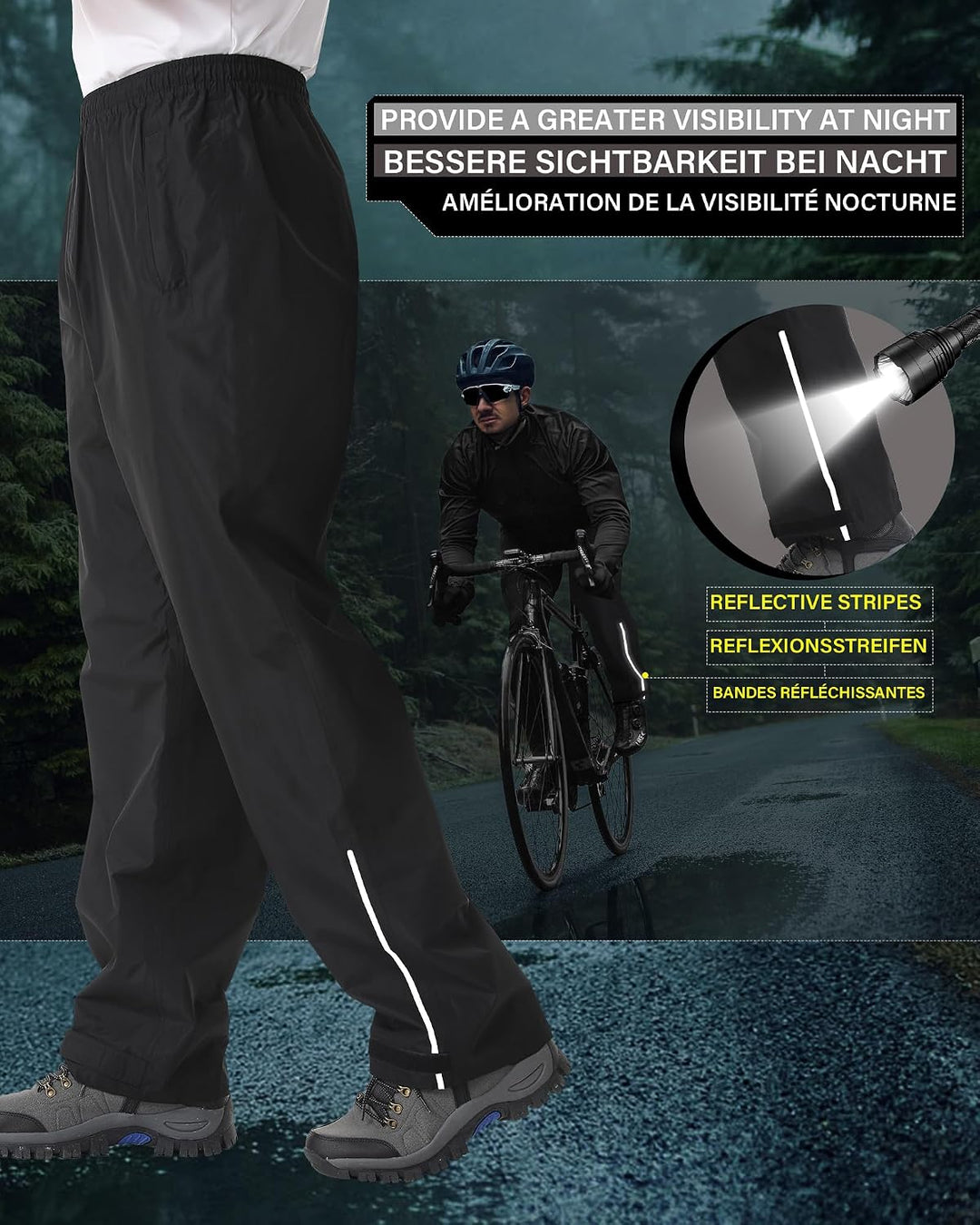Coutyuyi Regenhose für Herren wasserdichte Leichte Überziehhosen Verpackbare Winddichte Outdoorhose