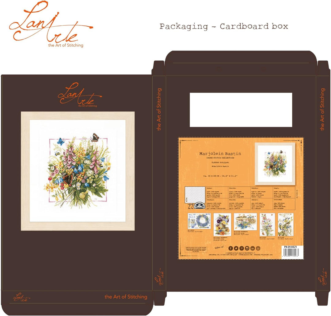 LANARTE PN Zählmusterpackung Sommerliches Bukett Kreuzstichpackung, Baumwolle, Mehrfarbig, 36 x 38 x