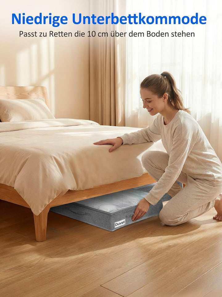 Unterbett-Aufbewahrungstaschen 100×50×10 cm, aus feuchtigkeitsbeständigem Leinen, mit transparentem