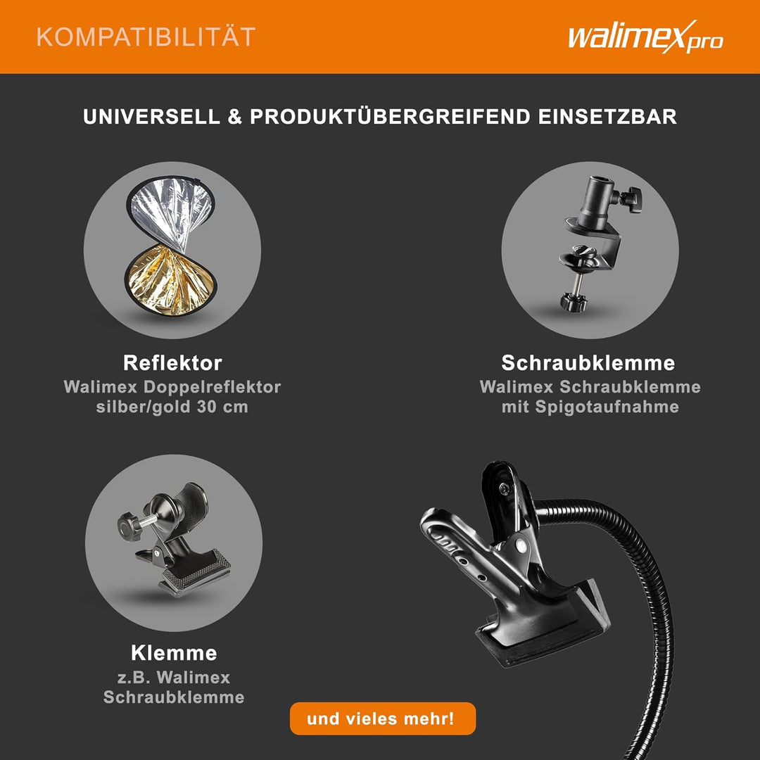 Walimex Schwanenhals mit Gewinde und Clip, Schwarz, mit Gewinde und Clip
