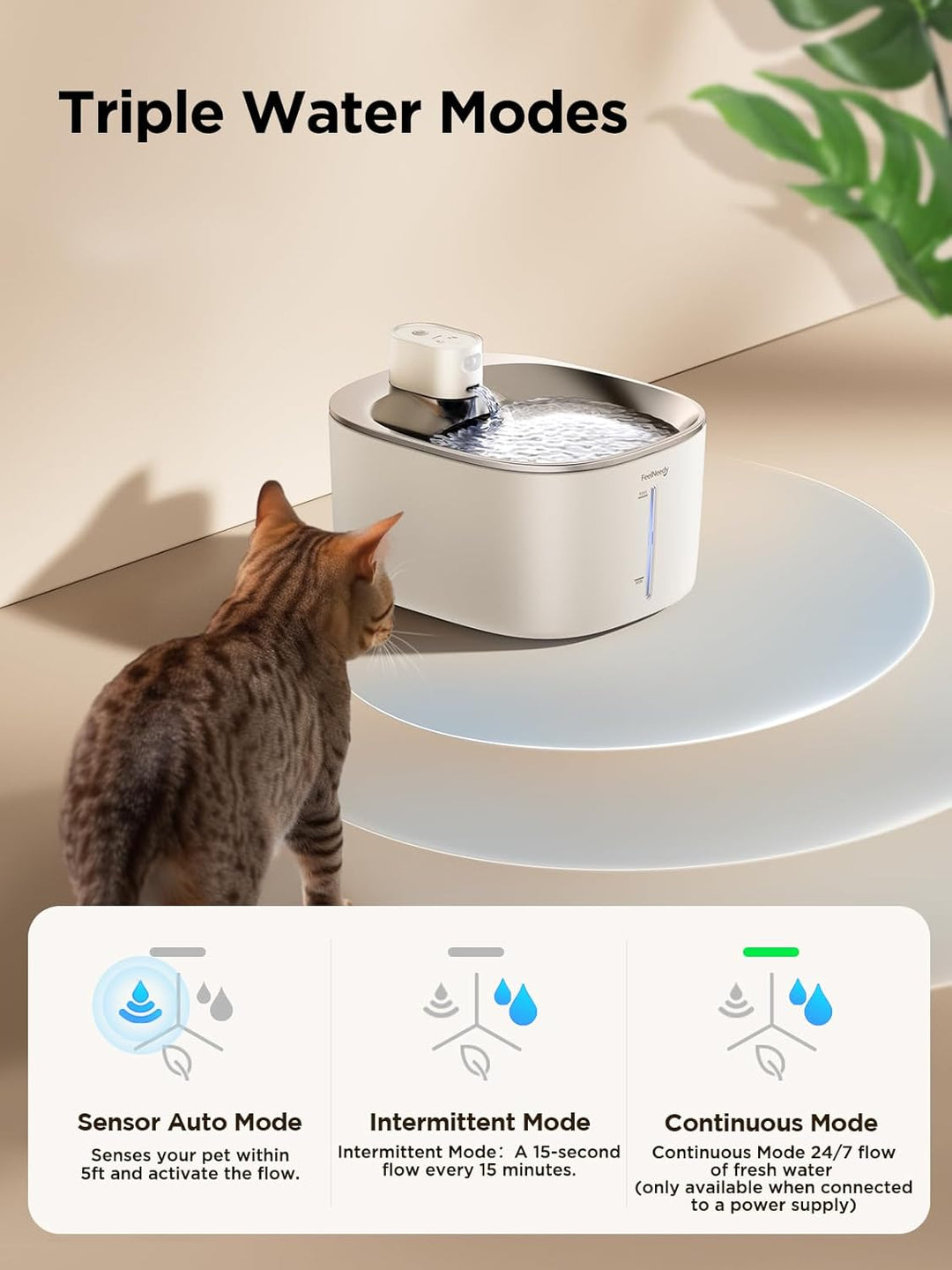 Katzenbrunnen Kabellos mit Bewegungsmelder Batteriebetrieb 4000mAh, FEELNEEDY 4L Trinkbrunnen Leise