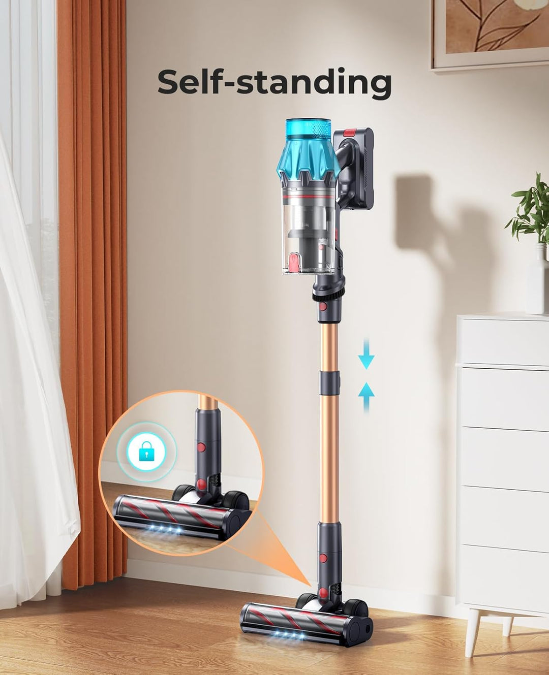 Fieety Akku Staubsauger Kabellos, 50kPa/600W Starkes Saugen, 65Min, 1.6L Beutellos - 8-in-1 Mit Anti
