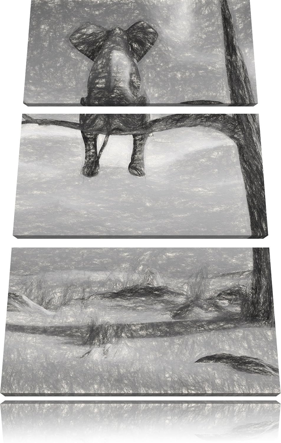 Pixxprint Elefant auf einem AST in der Wüste als Leinwandbild 3 teilig/Grösse: 3 Teilig (120x80) / W