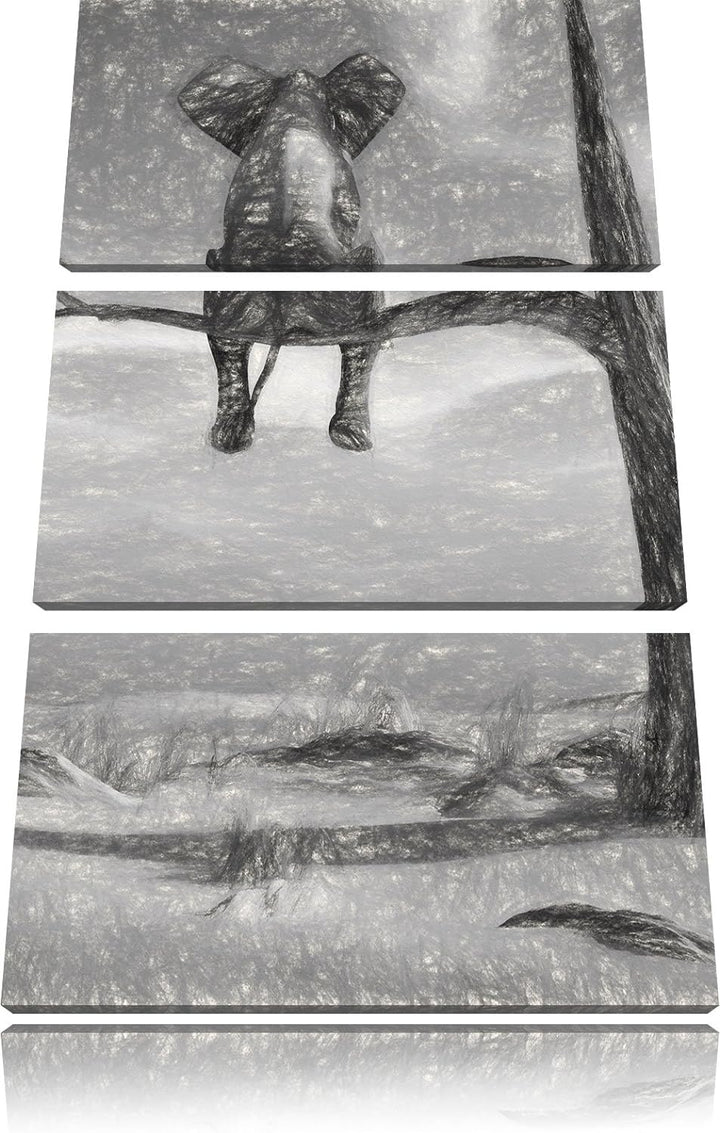 Pixxprint Elefant auf einem AST in der Wüste als Leinwandbild 3 teilig/Grösse: 3 Teilig (120x80) / W