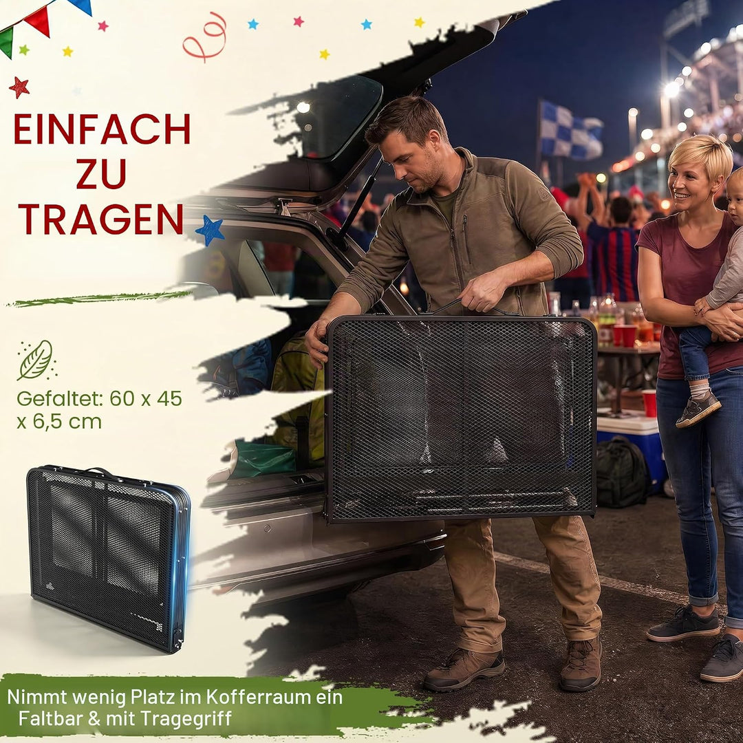 Klappbare Campingtische mit Metallgitterplatte, Faltbare Regal &amp; Griff, 2 Höhenverstellbar Metall Be