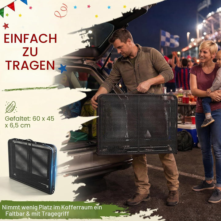 Klappbare Campingtische mit Metallgitterplatte, Faltbare Regal &amp; Griff, 2 Höhenverstellbar Metall Be