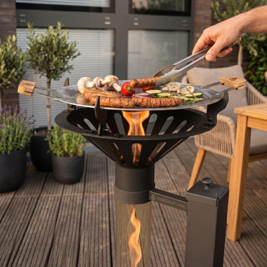 GARDENFLARE Grillaufsatz für Klassik Feuerrohr – Edelstahl-Grillpfanne