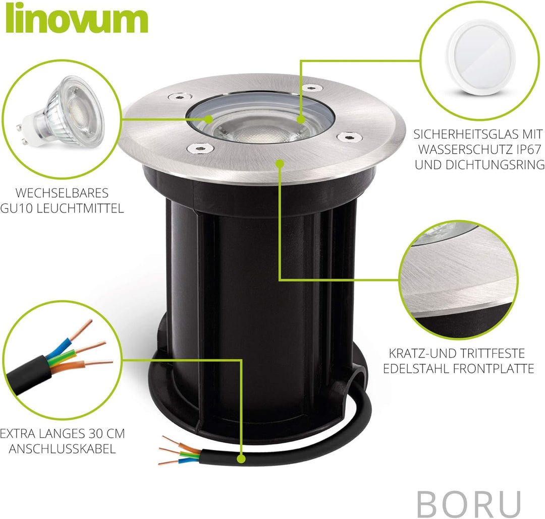 SSC-LUXon BORU LED Bodeneinbaustrahler rund IP67 für Aussen - inkl. LED GU10 warmweiss 2W - Gartenbe
