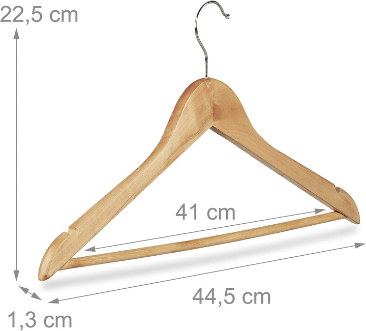 Relaxdays 60 x Kleiderbügel, Hosenbügel aus Holz, Garderobenbügel, Haken 360° drehbar, HxB: 22,5x44,