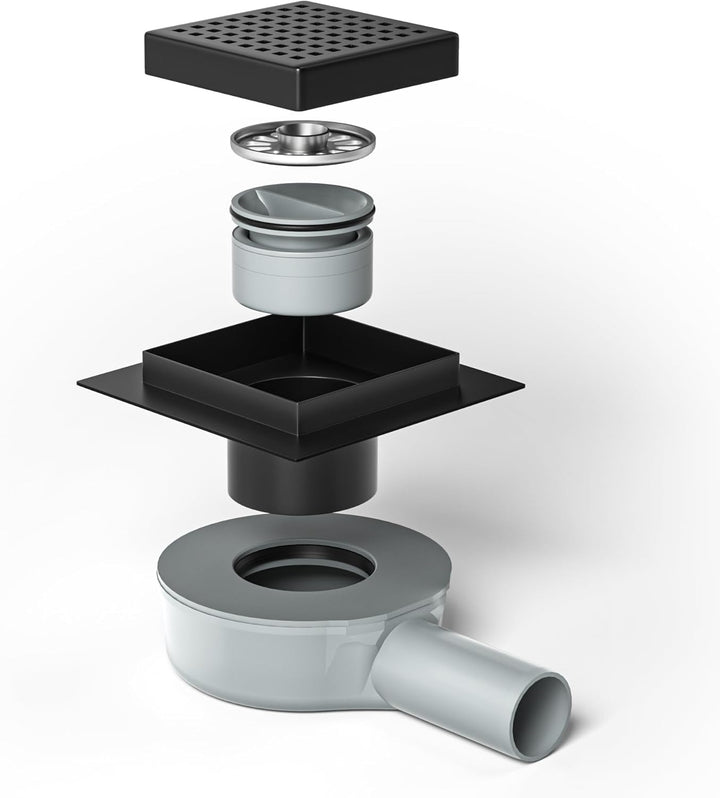 Duschrinne Quadrat 10 * 10cm, 360° Siphon mit Geruchsstop und Haarsieb Edelstahl Ablaufrinne Bodenab