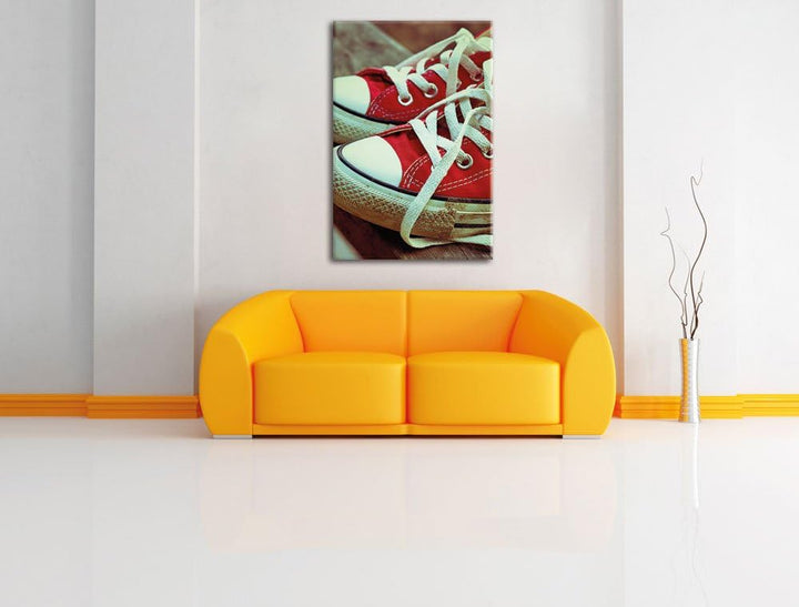 rote Converse Chucks, Format: 100x70 auf Leinwand, XXL riesige Bilder fertig gerahmt mit Keilrahmen,