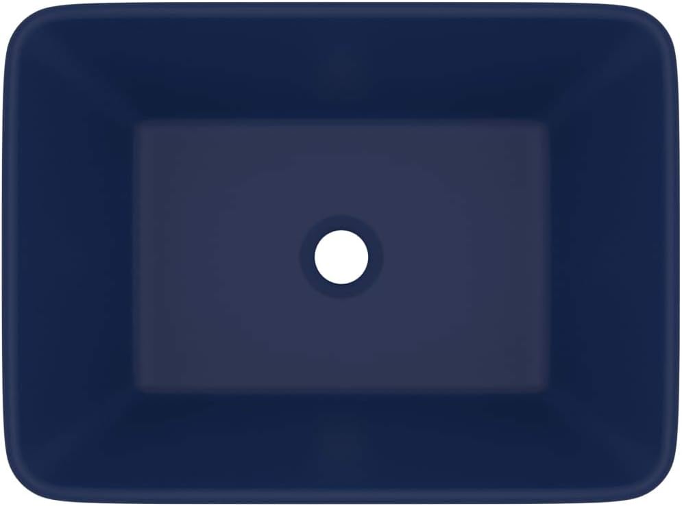 WIFESE Luxus-Waschbecken Matt Dunkelblau 41x30x12 cm Keramik Aufsatzwaschbecken Eckig Badezimmer Möb